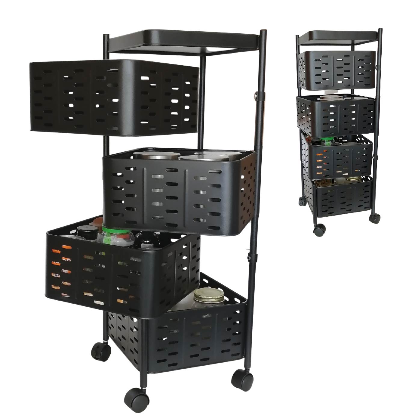 Estante De Almacenamiento Giratorio para Verduras de Cocina 4 Niveles Carro Rodante Estante Organizador Multifunción