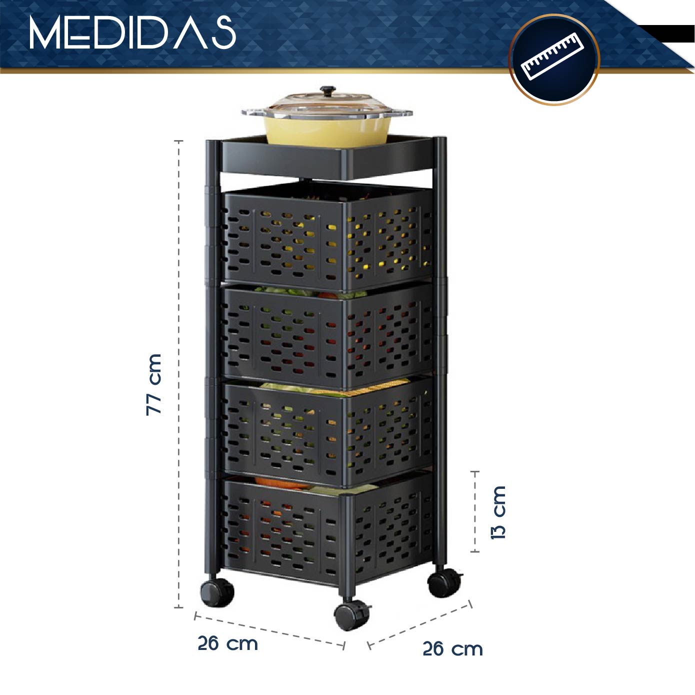 Estante De Almacenamiento Giratorio para Verduras de Cocina 4 Niveles Carro Rodante Estante Organizador Multifunción