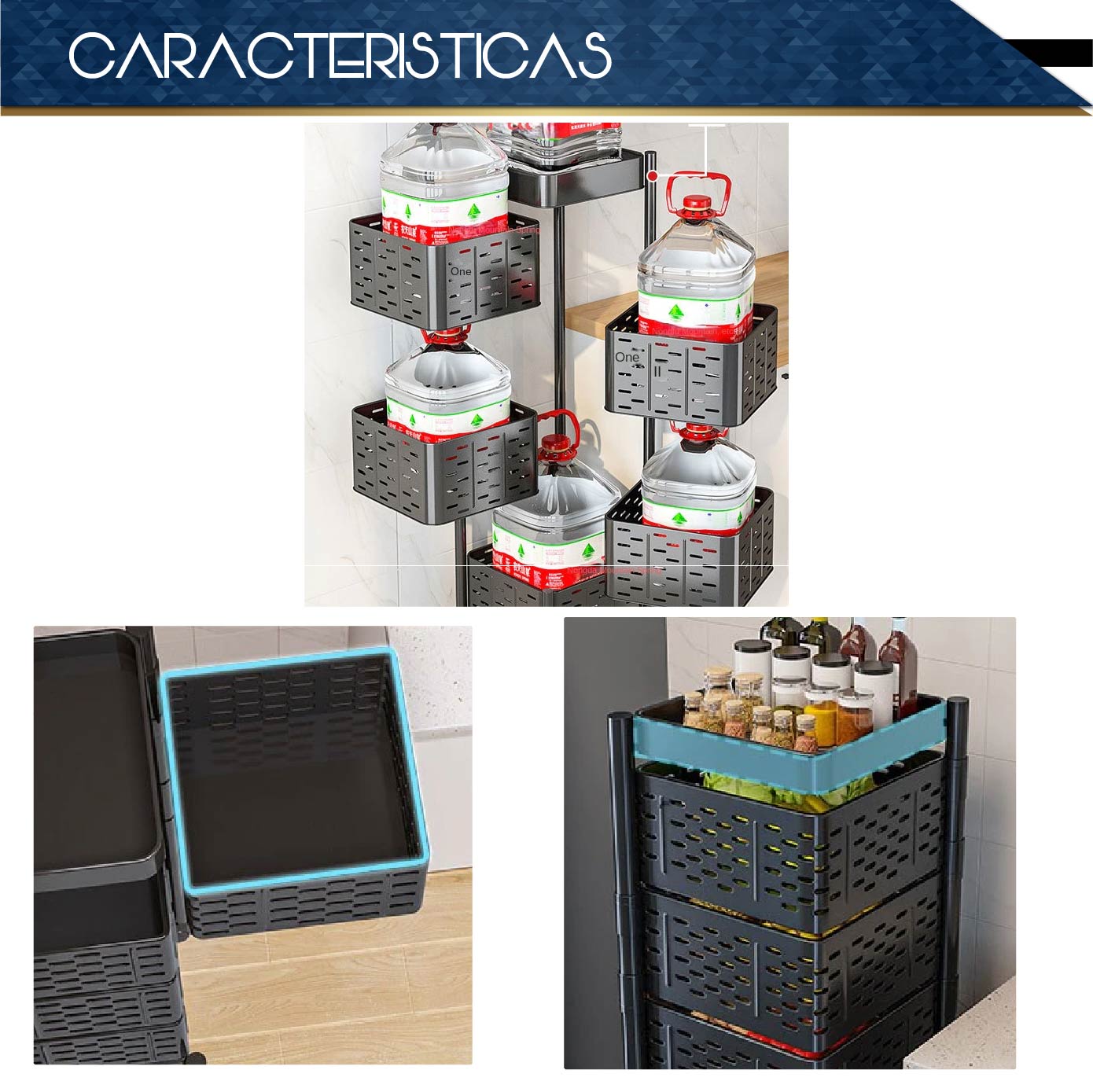 Estante De Almacenamiento Giratorio para Verduras de Cocina 4 Niveles Carro Rodante Estante Organizador Multifunción