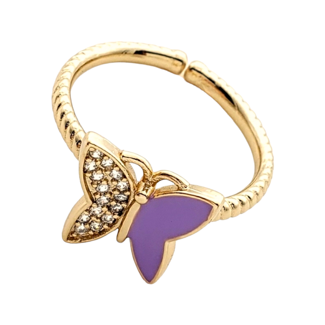 Anillo chapa de oro zircónias y esmaltado mariposa monarca