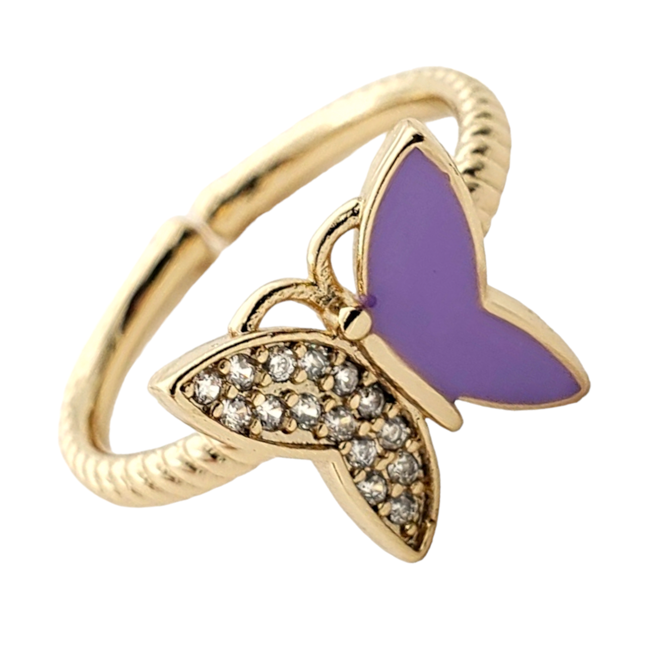 Anillo chapa de oro zircónias y esmaltado mariposa monarca