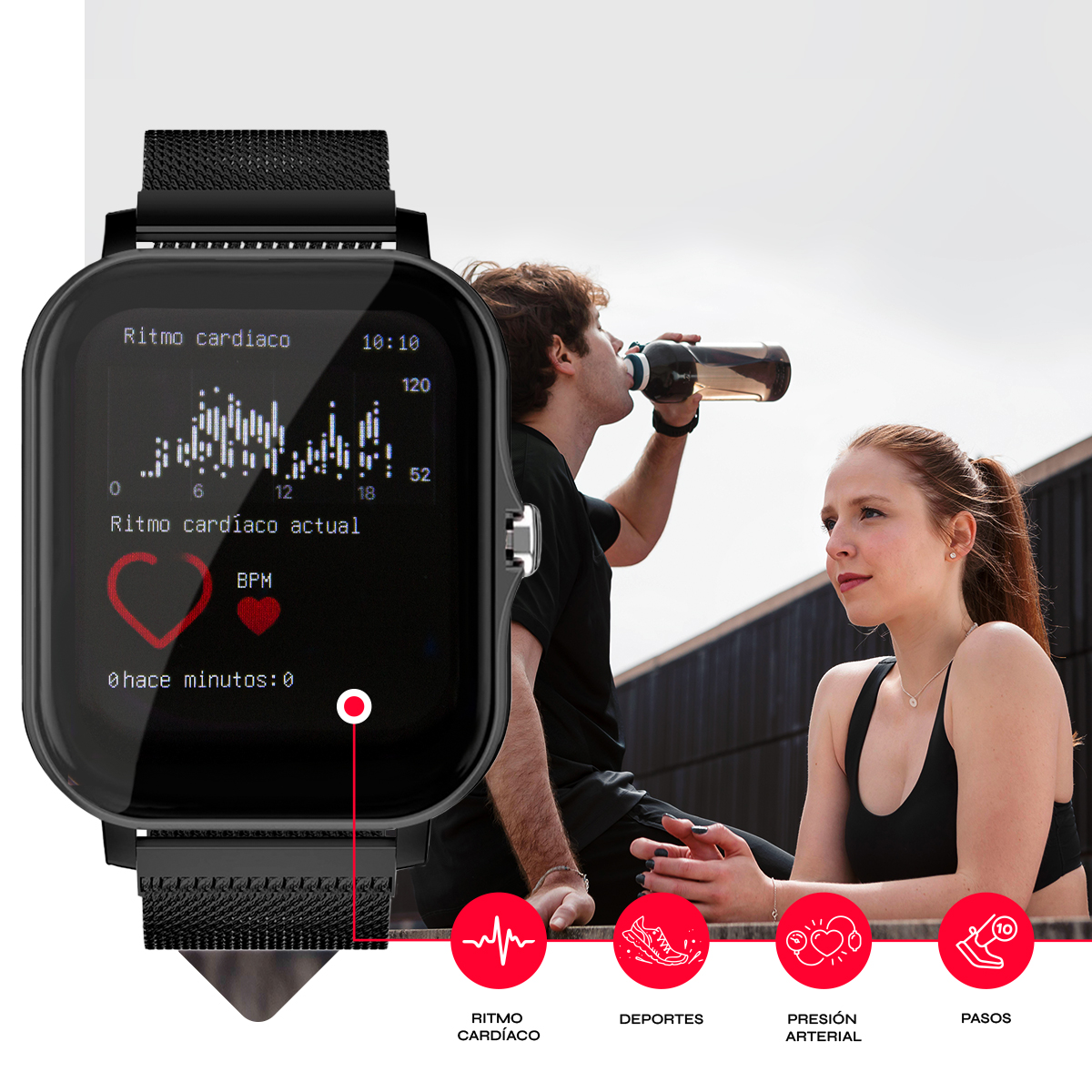 Smartwatch Mujer Reloj Inteligente Deportivo Mesh Negro 
