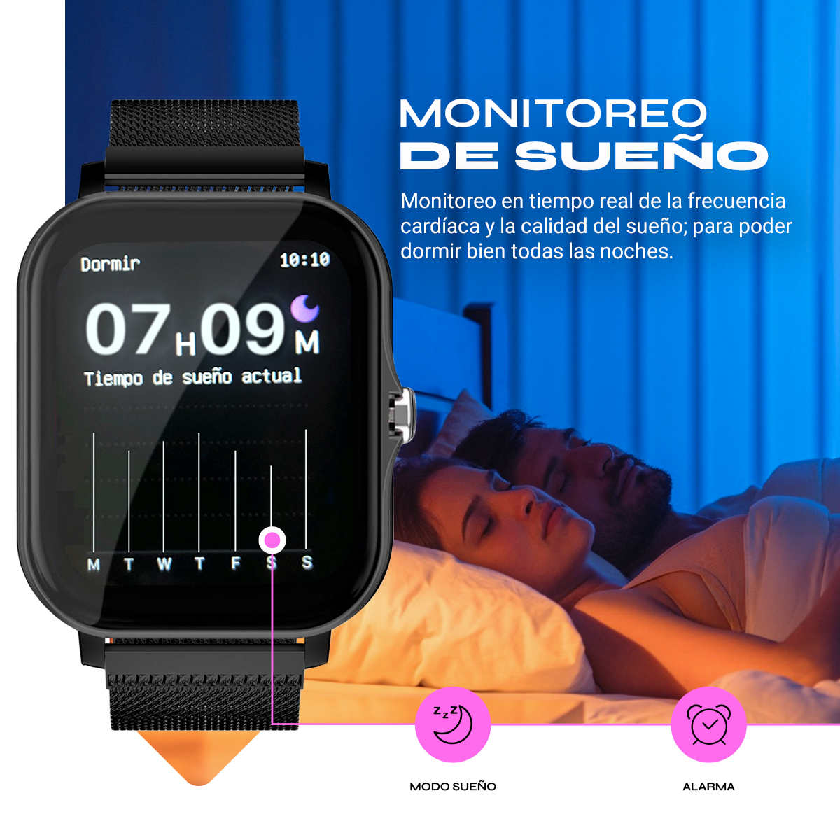 Smartwatch Mujer Reloj Inteligente Deportivo Mesh Negro 
