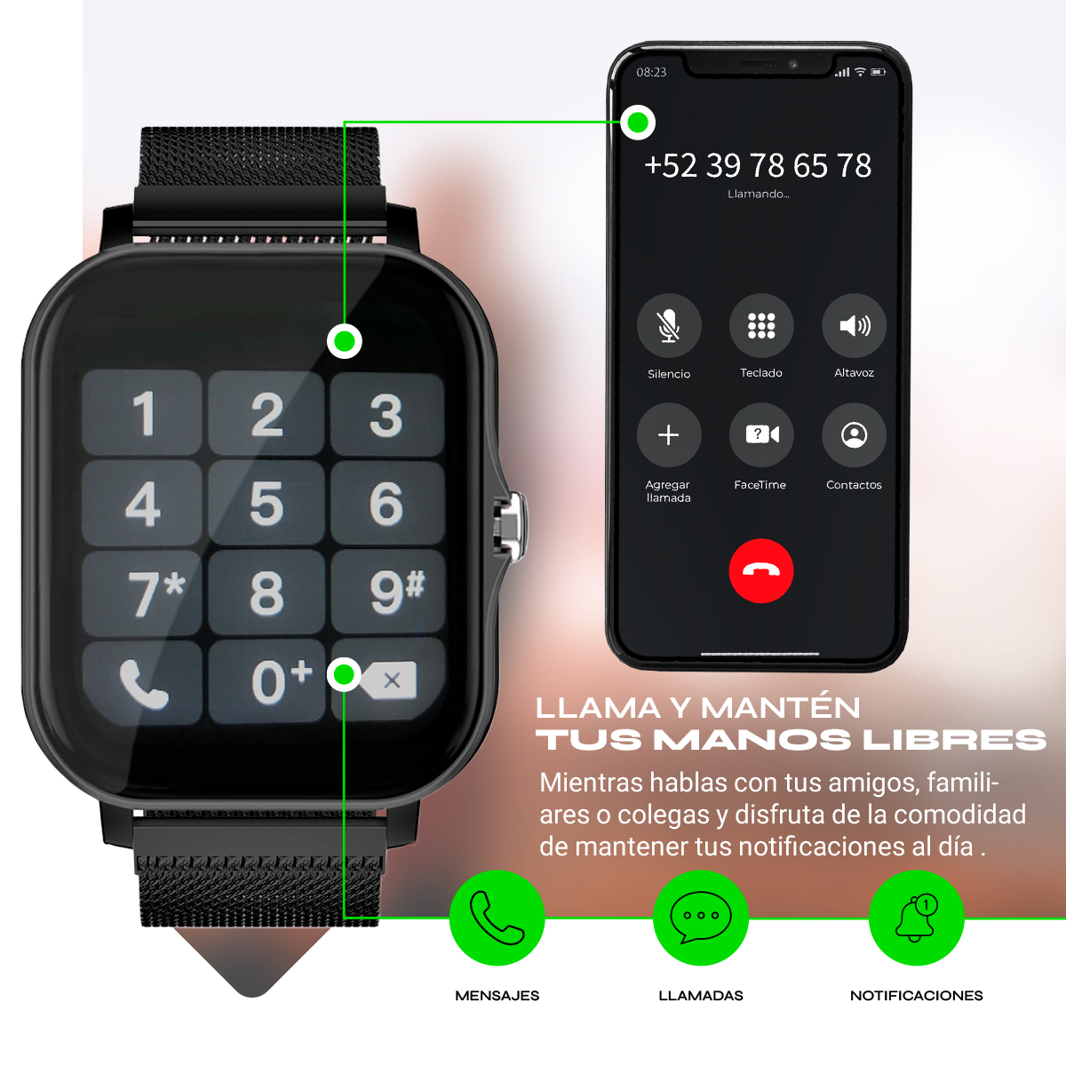 Smartwatch Mujer Reloj Inteligente Deportivo Mesh Negro 