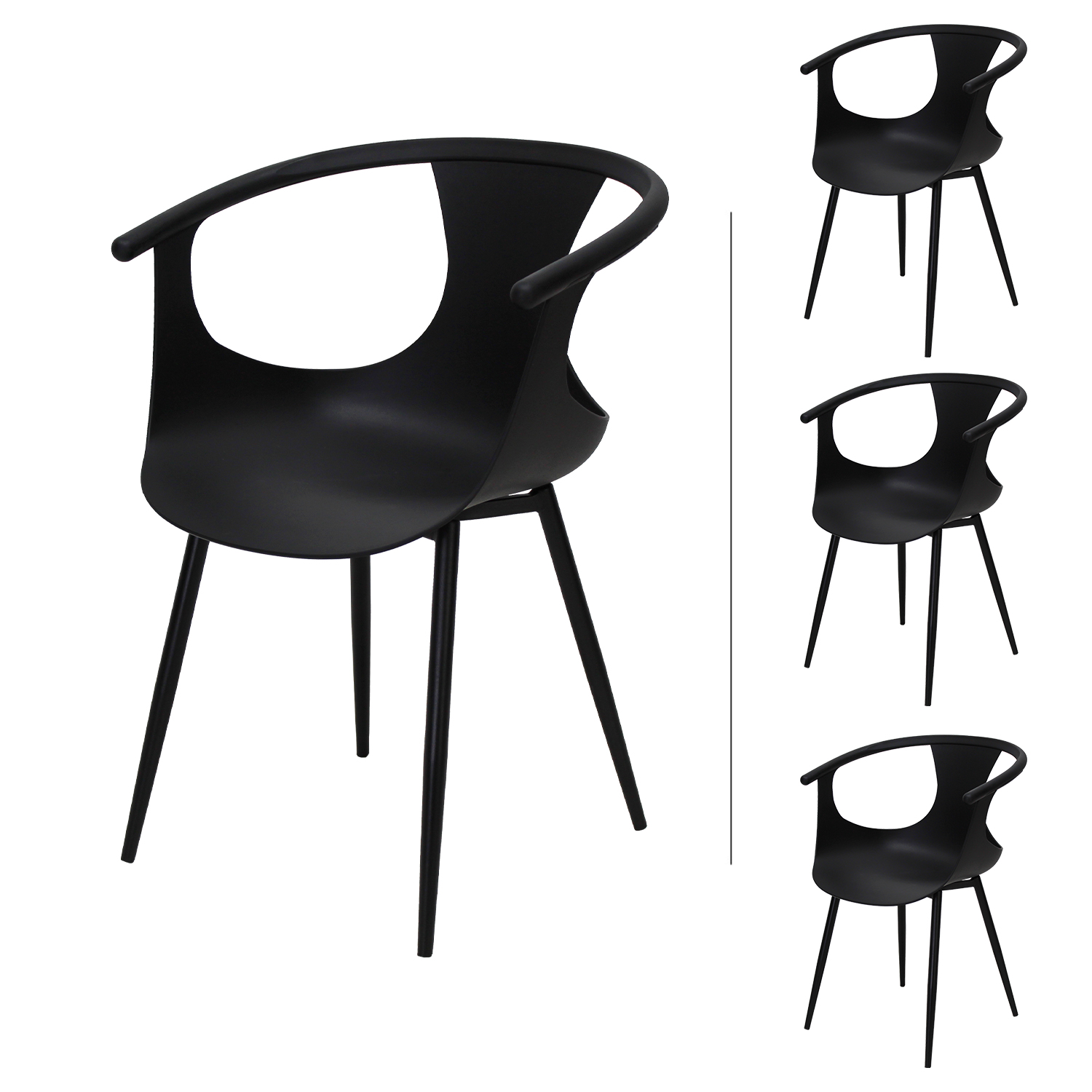 Juego de 4 Sillas para Comedor Nordico Minimalista Catanzaro Negro Mundo In	