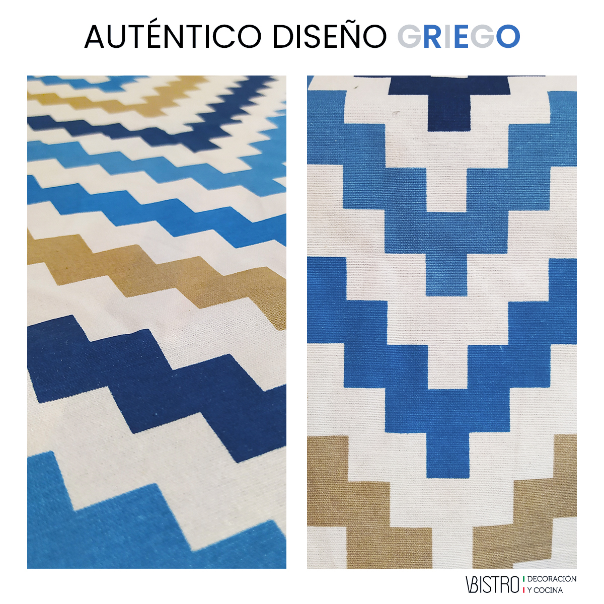 Mantel Griego Algodón 1.5mts X 1.5mts Diseño Elegante Marítimo Grecia