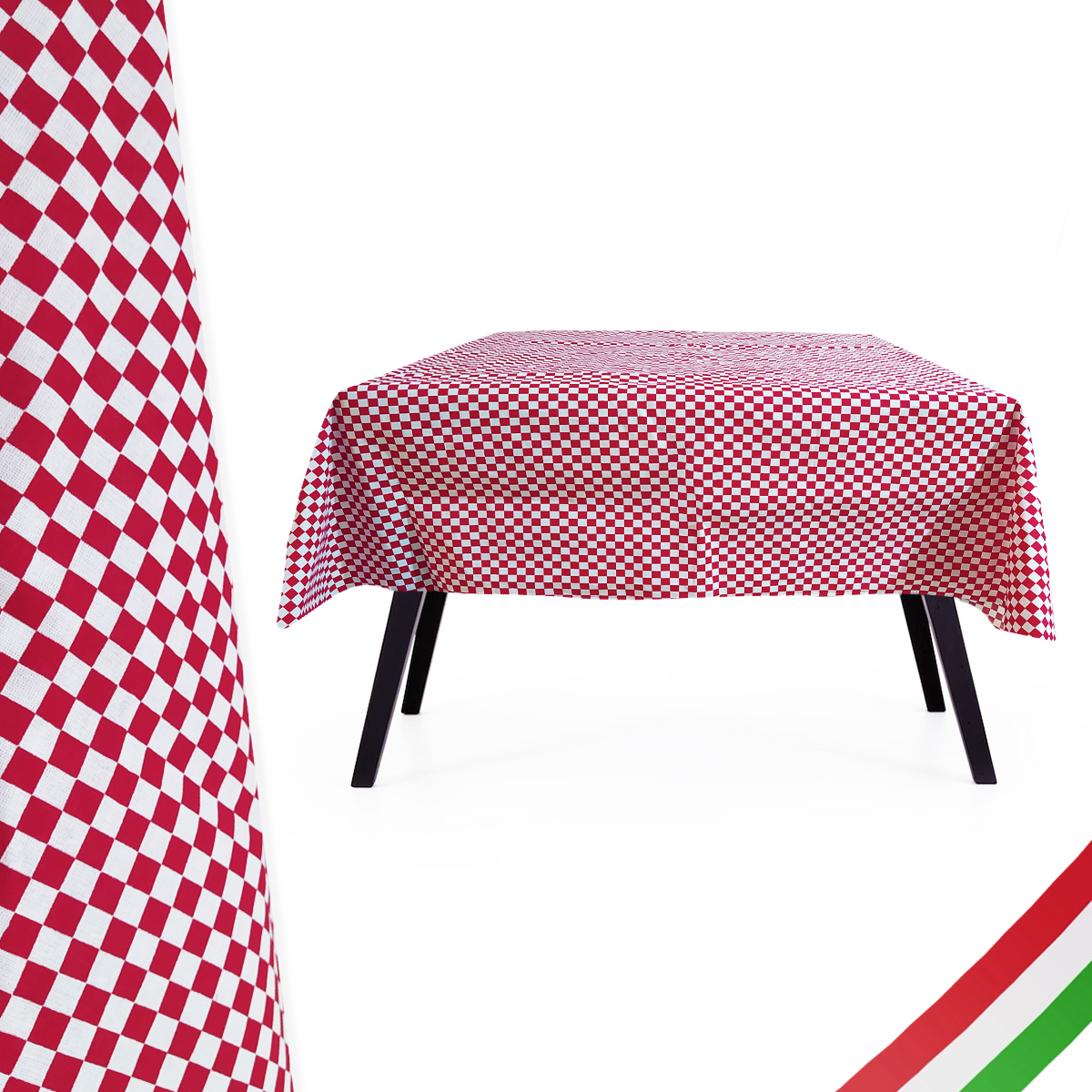 Mantel Italiano Algodón 1.5mts X 1.5mts Cuadro Chico Rojo Picnic