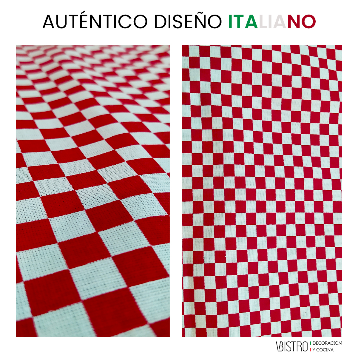 Mantel Italiano Algodón 1.5mts X 1.5mts Cuadro Chico Rojo Picnic