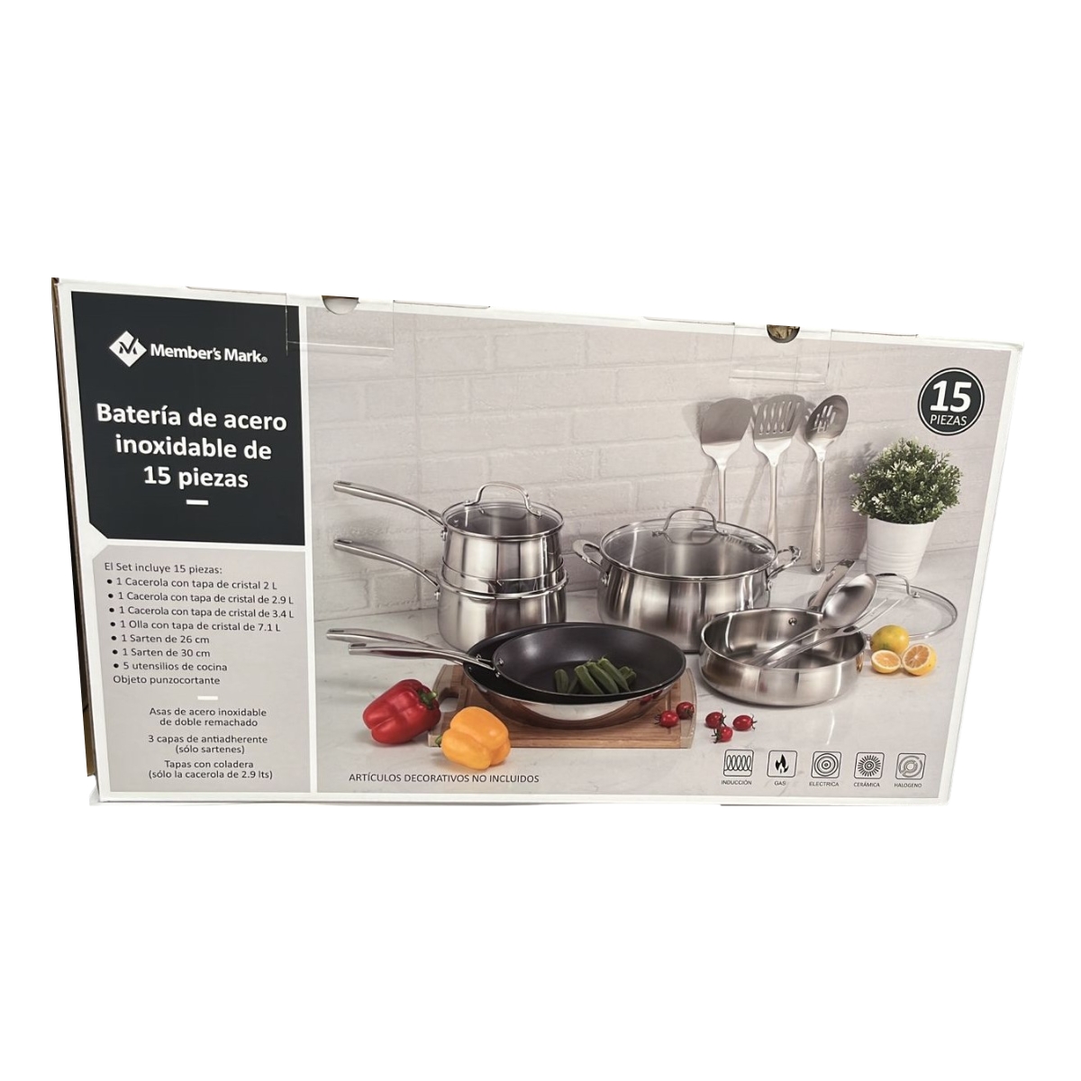 Batería De Cocina Members Mark MX20 De Acero Inoxidable De 15 Pzas SMS