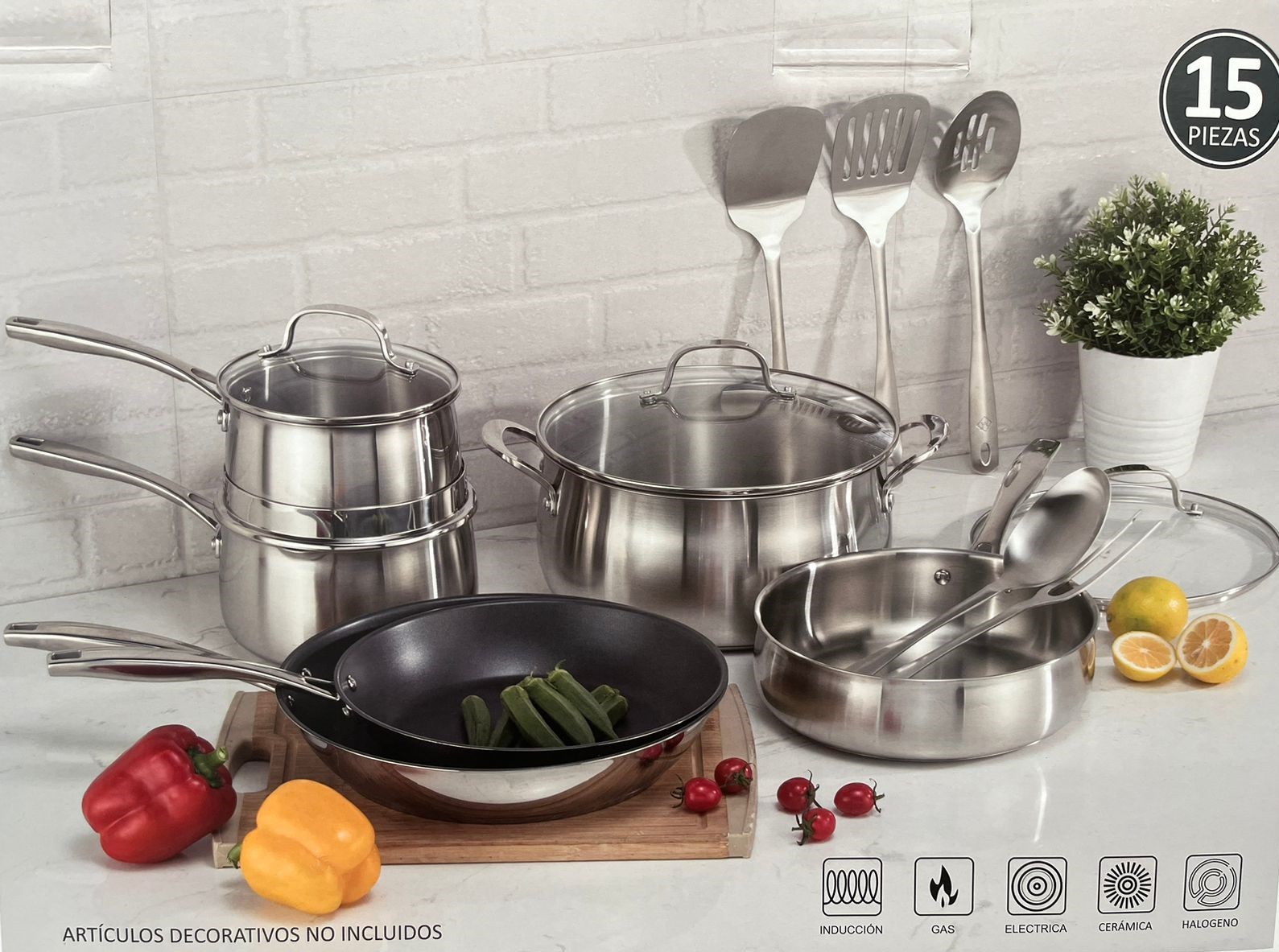 Batería De Cocina Members Mark MX20 De Acero Inoxidable De 15 Pzas SMS