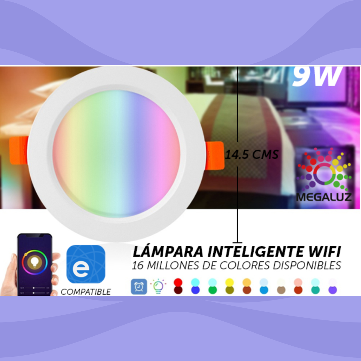 Lampara Techo Inteligente Control Celular Wifi Potencia 9w Lampara Plafón