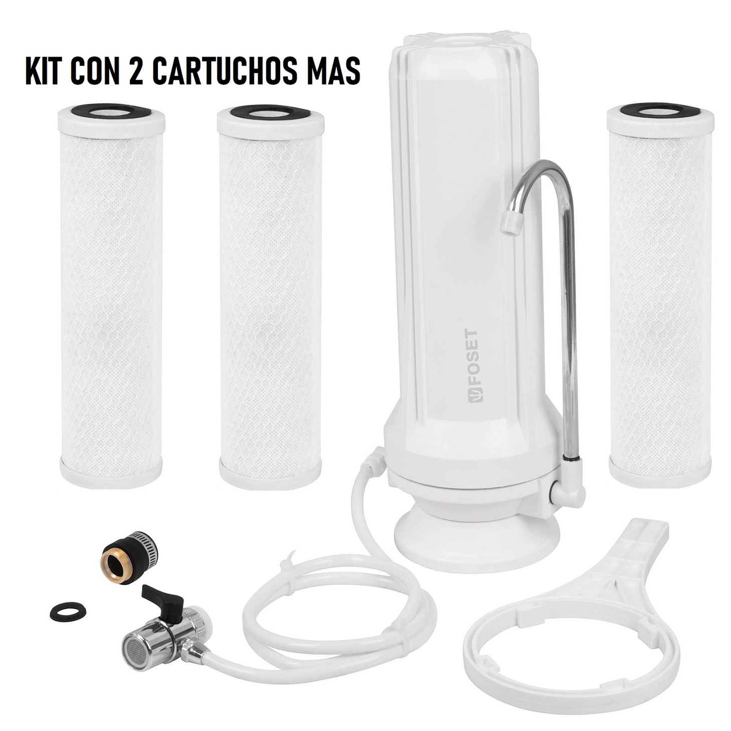 Purificador de Agua, sobre Tarja mas 2 Cartuchos kit Foset 