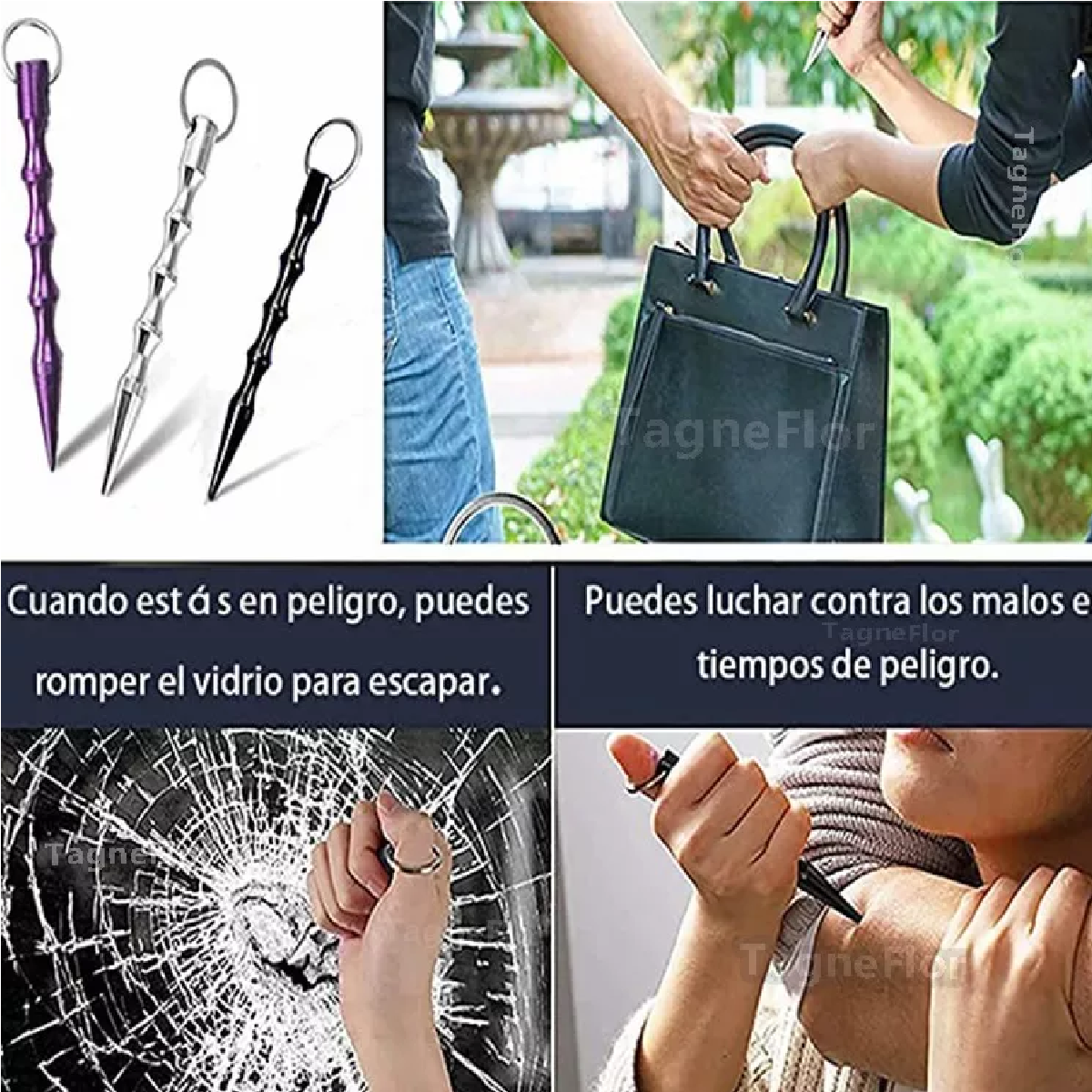 Llaveros Defensa Personal Con Alarma Para Mujeres Seguridad Violeta
