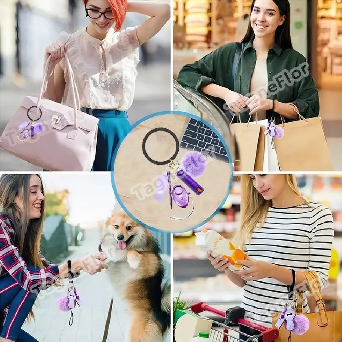 Llaveros Defensa Personal Con Alarma Para Mujeres Seguridad Violeta