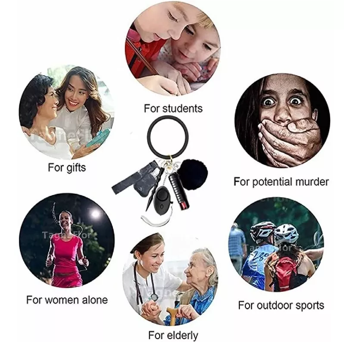 Llaveros Defensa Personal Con Alarma Para Mujeres Seguridad Negro