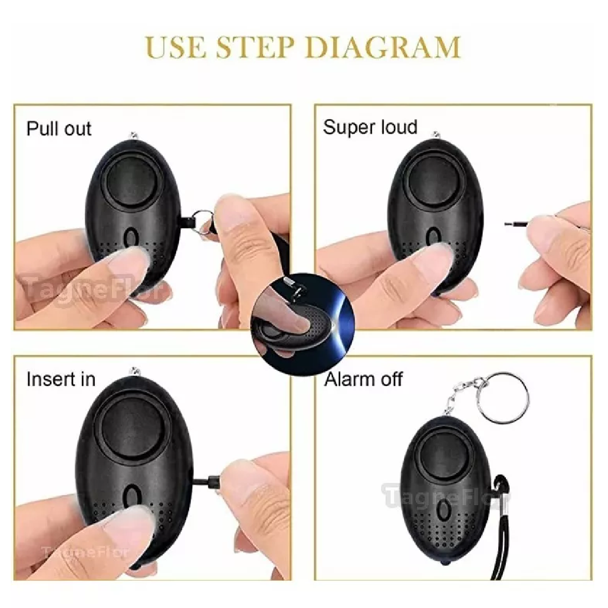 Llaveros Defensa Personal Con Alarma Para Mujeres Seguridad Negro