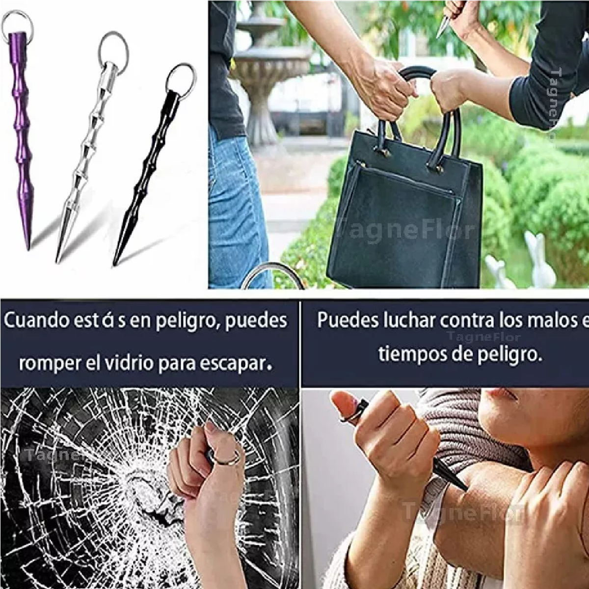 Llaveros Defensa Personal Con Alarma Para Mujeres Seguridad Negro