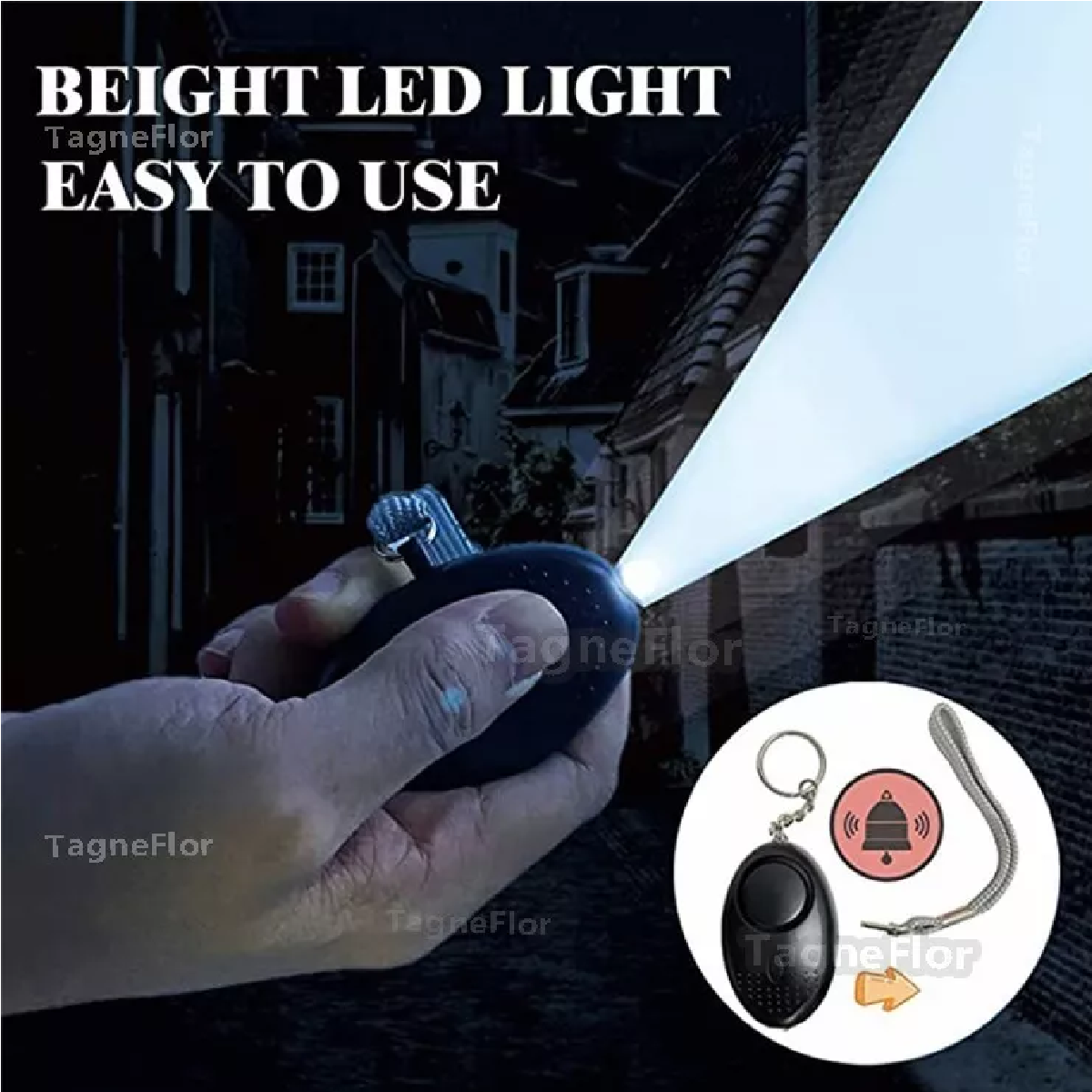 Llaveros Defensa Personal Con Alarma Para Mujeres Seguridad Negro