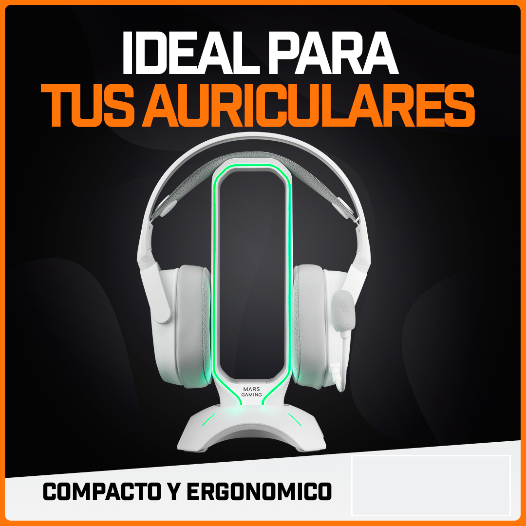 Soporte Audífonos Gamer Headset 2 En 1 Carga Usb Rgb MHHX Mars Gaming Blanco
