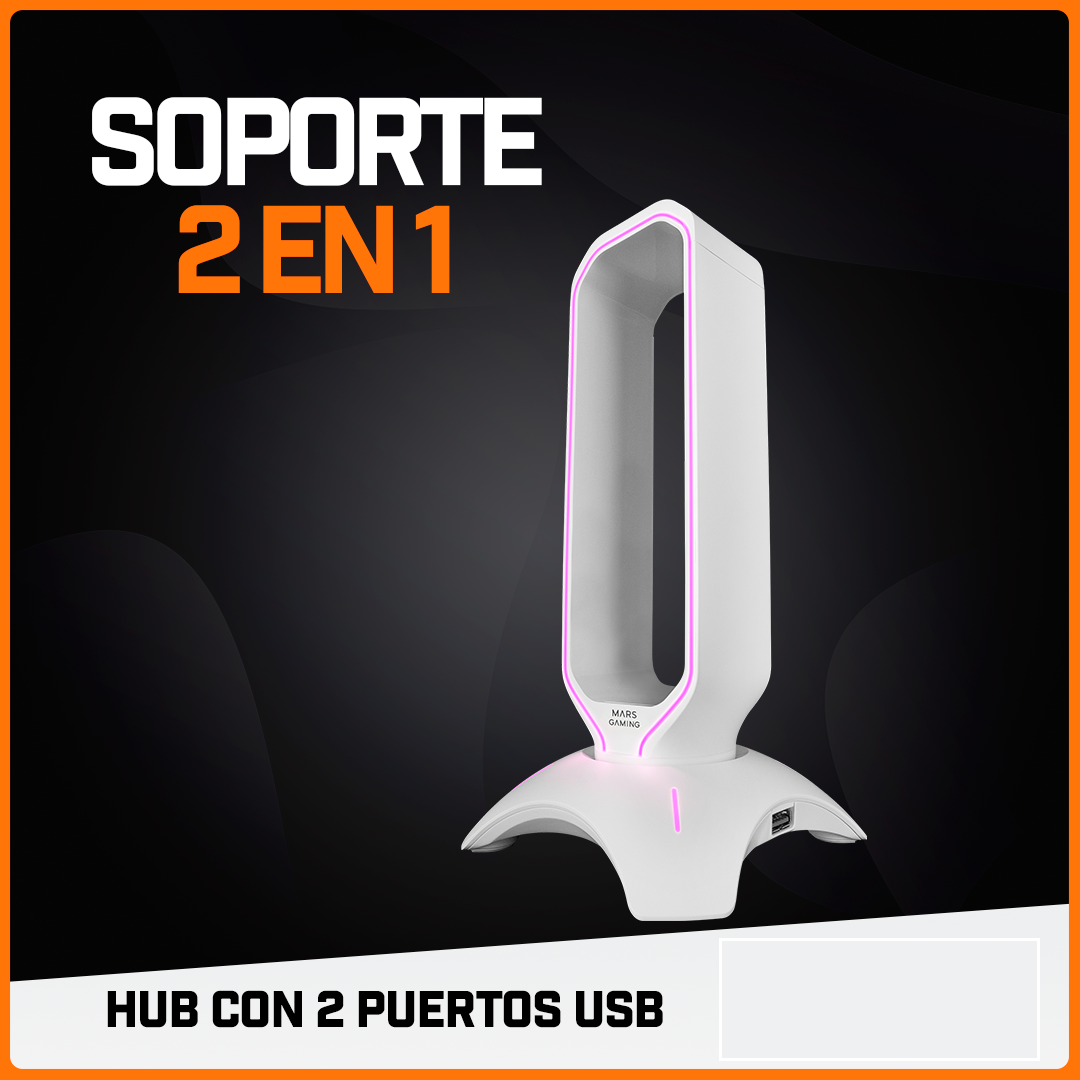 Soporte Audífonos Gamer Headset 2 En 1 Carga Usb Rgb MHHX Mars Gaming Blanco