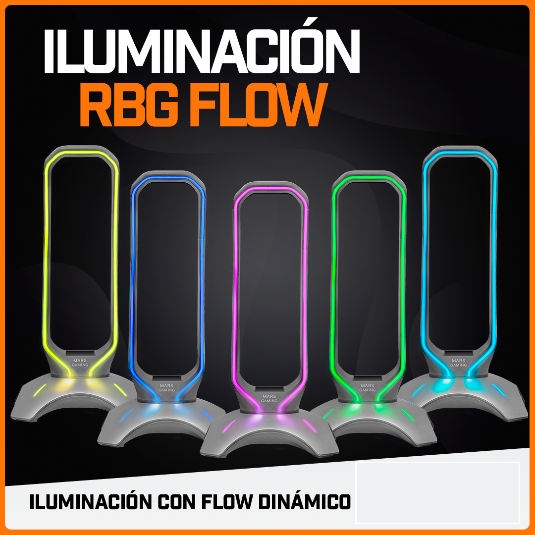 Soporte Audífonos Gamer Headset 2 En 1 Carga Usb Rgb MHHX Mars Gaming Gris