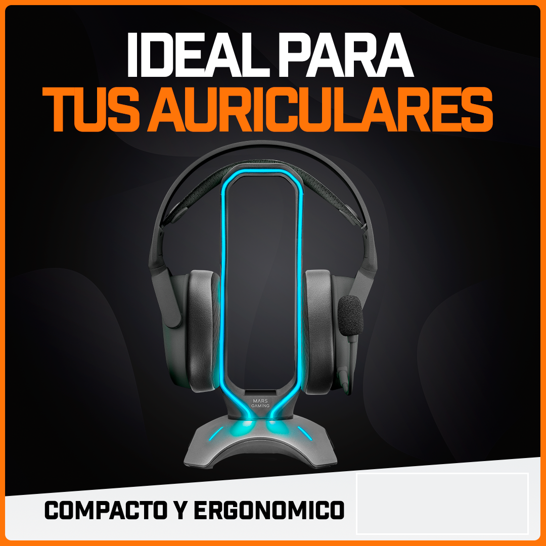 Soporte Audífonos Gamer Headset 2 En 1 Carga Usb Rgb MHHX Mars Gaming Gris