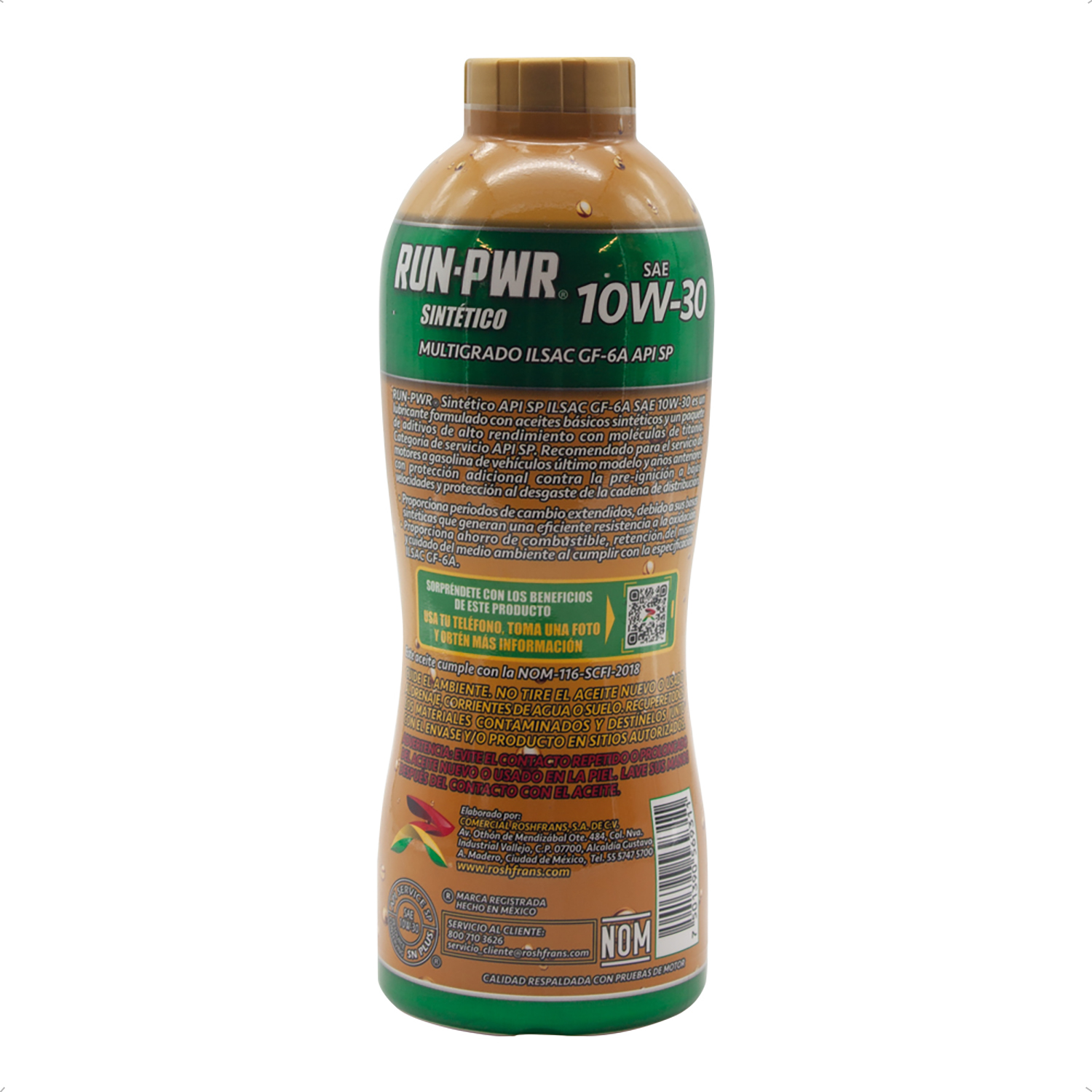 Aceite Motor 10W30 RUN-PWR SINTETICO 950 ml Roshfrans 