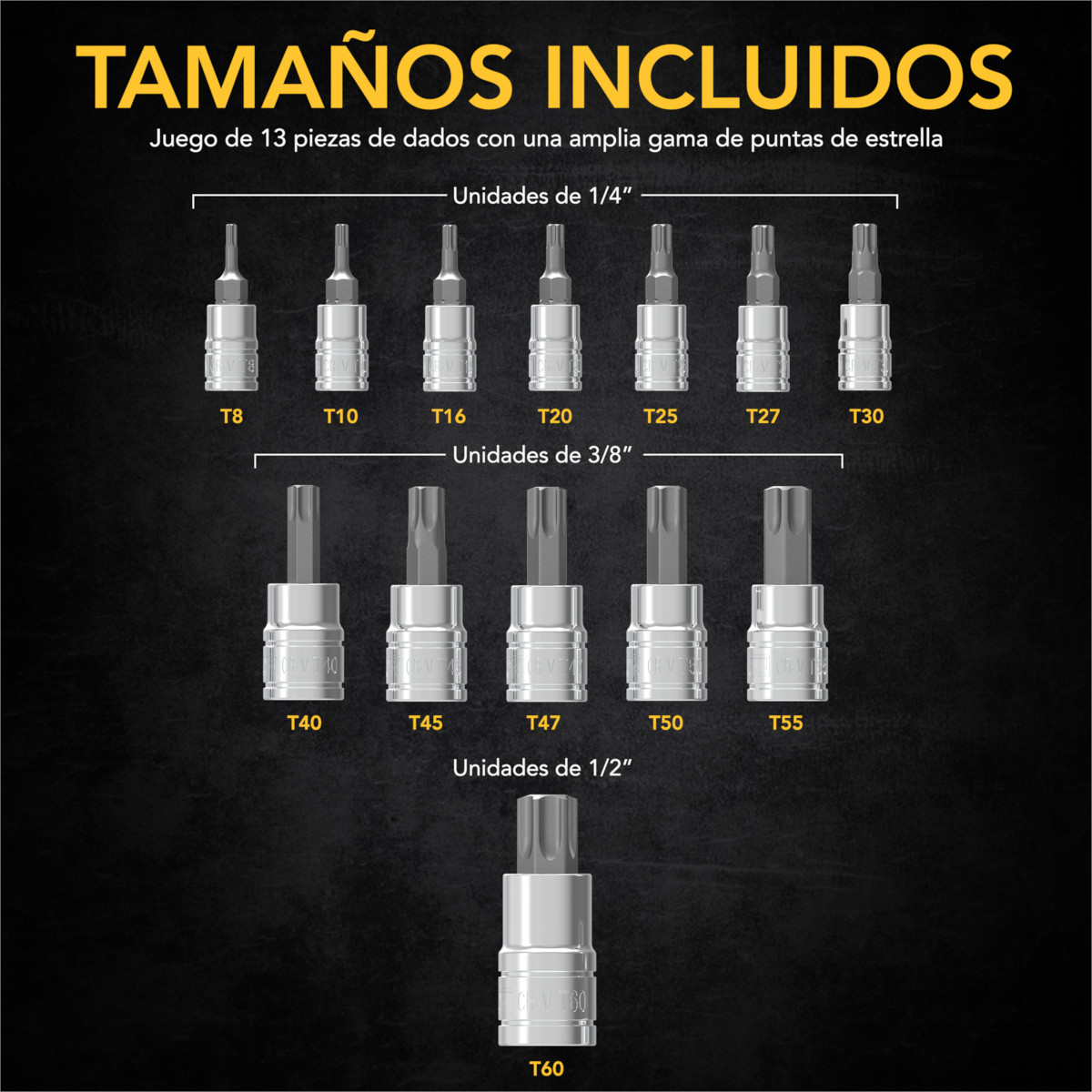 Juego Herramientas Dados Mecánica LEXIVON 13 pzas TORX