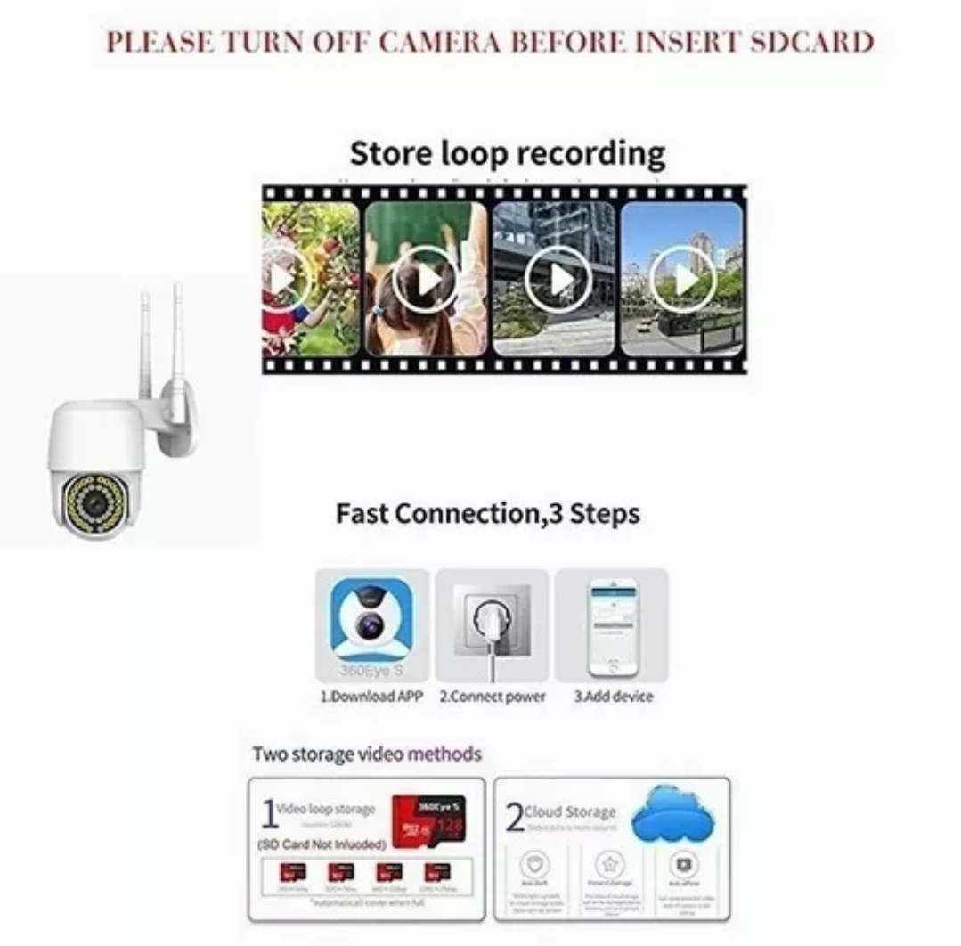 Cámara De Seguridad Wifi 1080p Hd 38 Led Alarma Remota