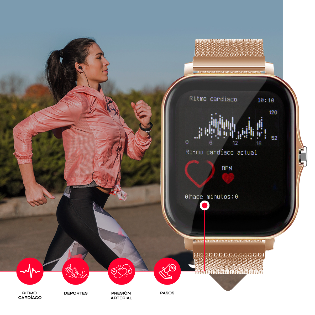Smartwatch Mujer Reloj Inteligente Deportivo Mesh Oro Rosa 
