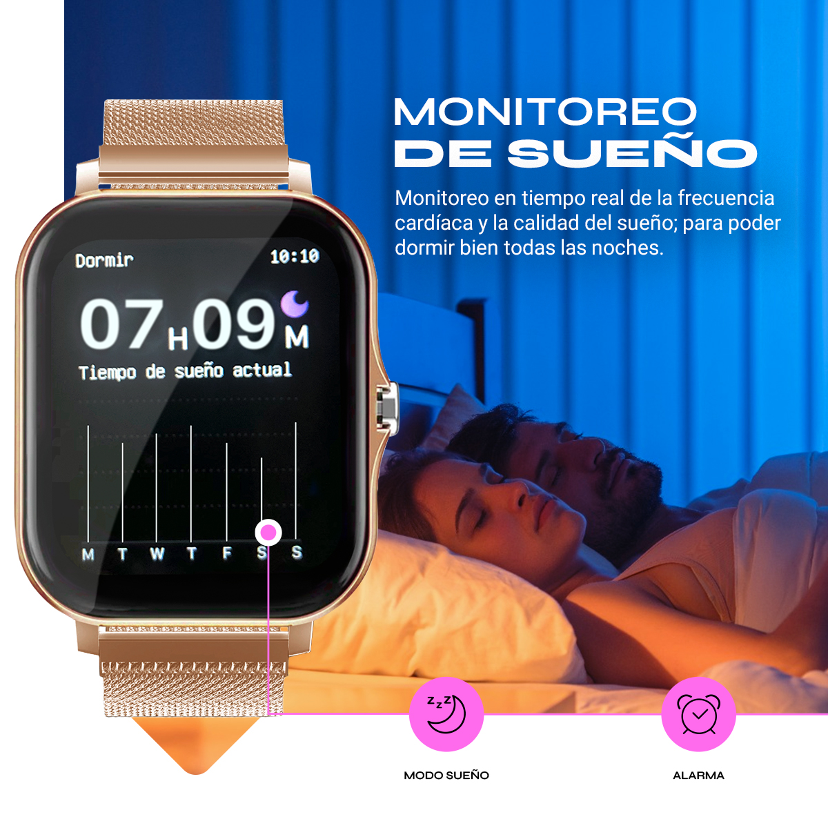 Smartwatch Mujer Reloj Inteligente Deportivo Mesh Oro Rosa 