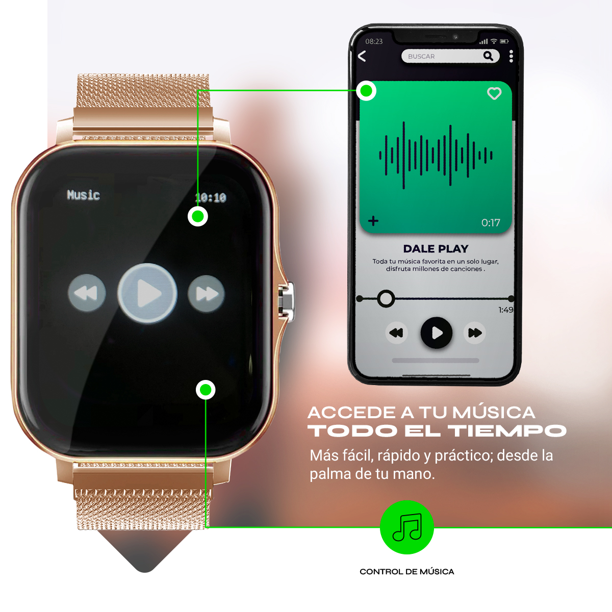 Smartwatch Mujer Reloj Inteligente Deportivo Mesh Oro Rosa 