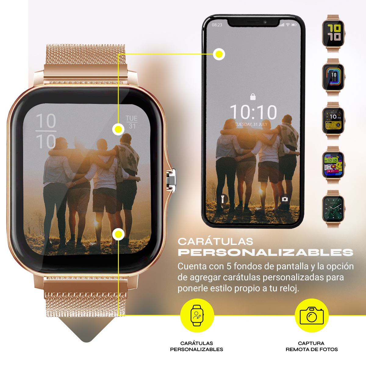 Smartwatch Mujer Reloj Inteligente Deportivo Mesh Oro Rosa 