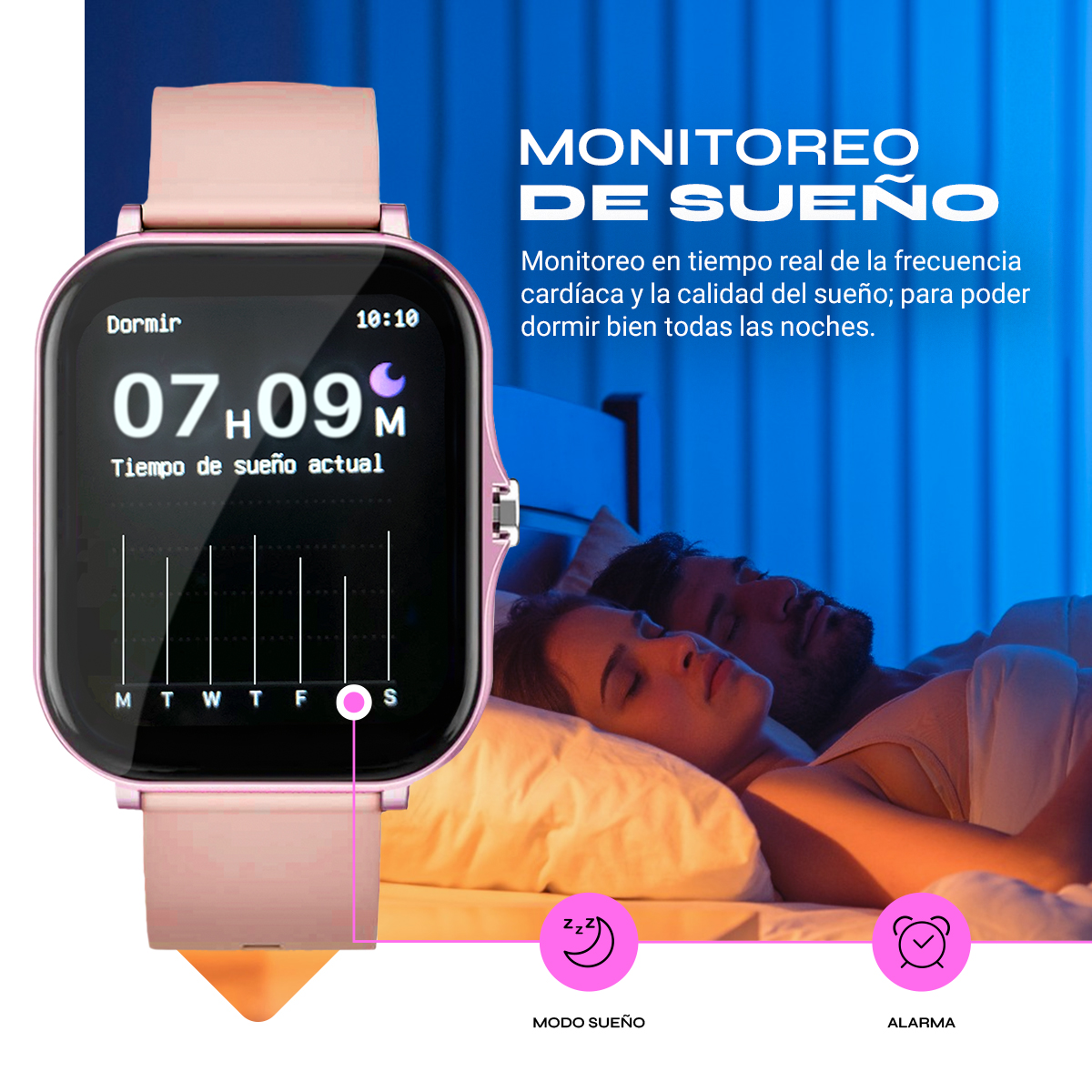 Smartwatch Mujer Reloj Inteligente Deportivo Silicón Rosa 