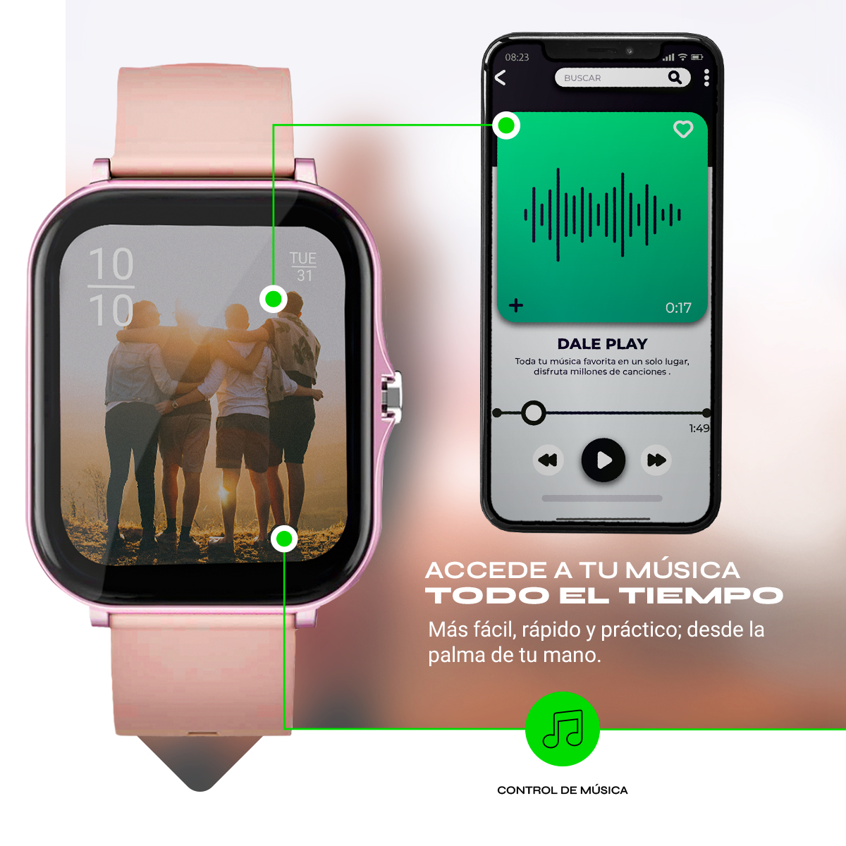 Smartwatch Mujer Reloj Inteligente Deportivo Silicón Rosa 