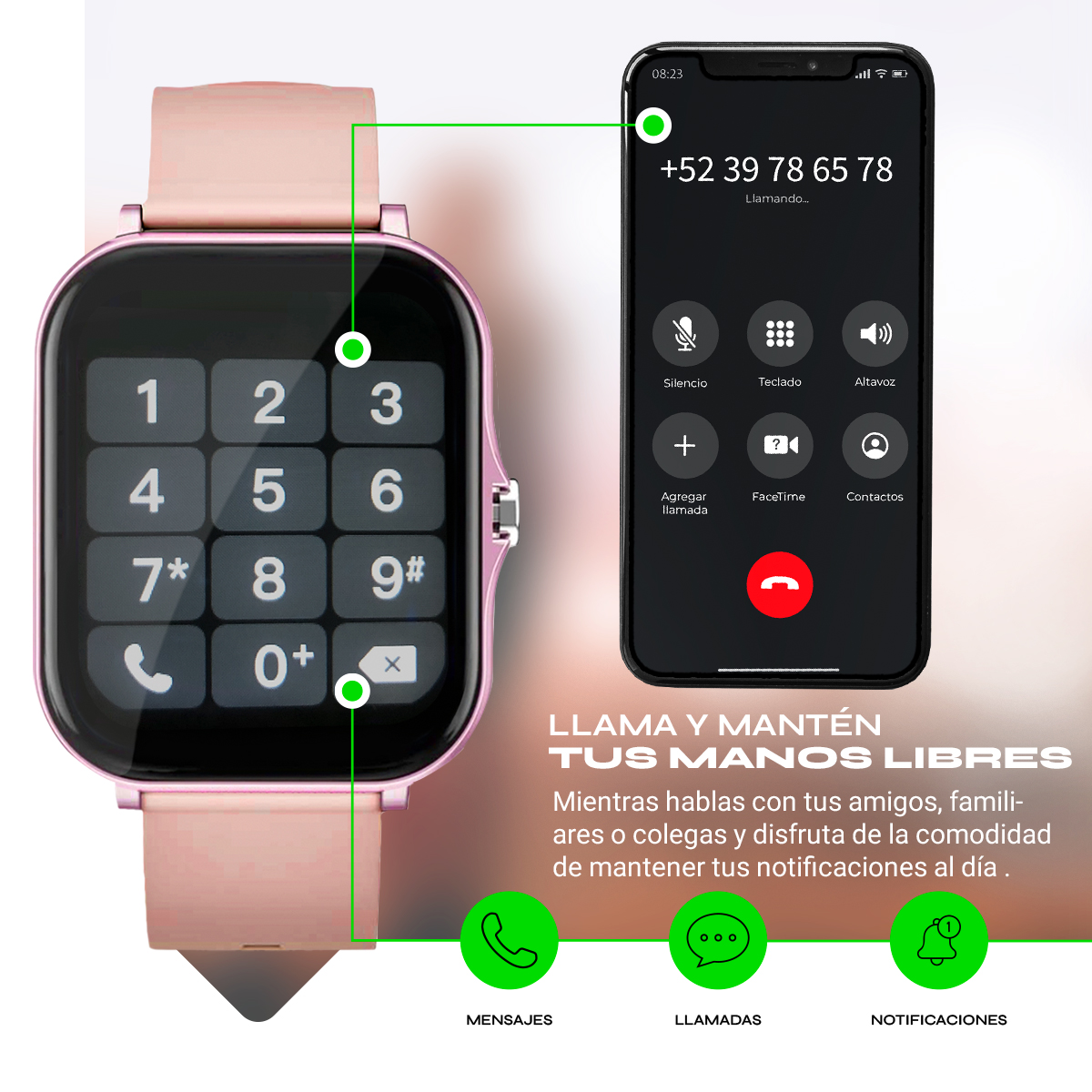 Smartwatch Mujer Reloj Inteligente Deportivo Silicón Rosa 