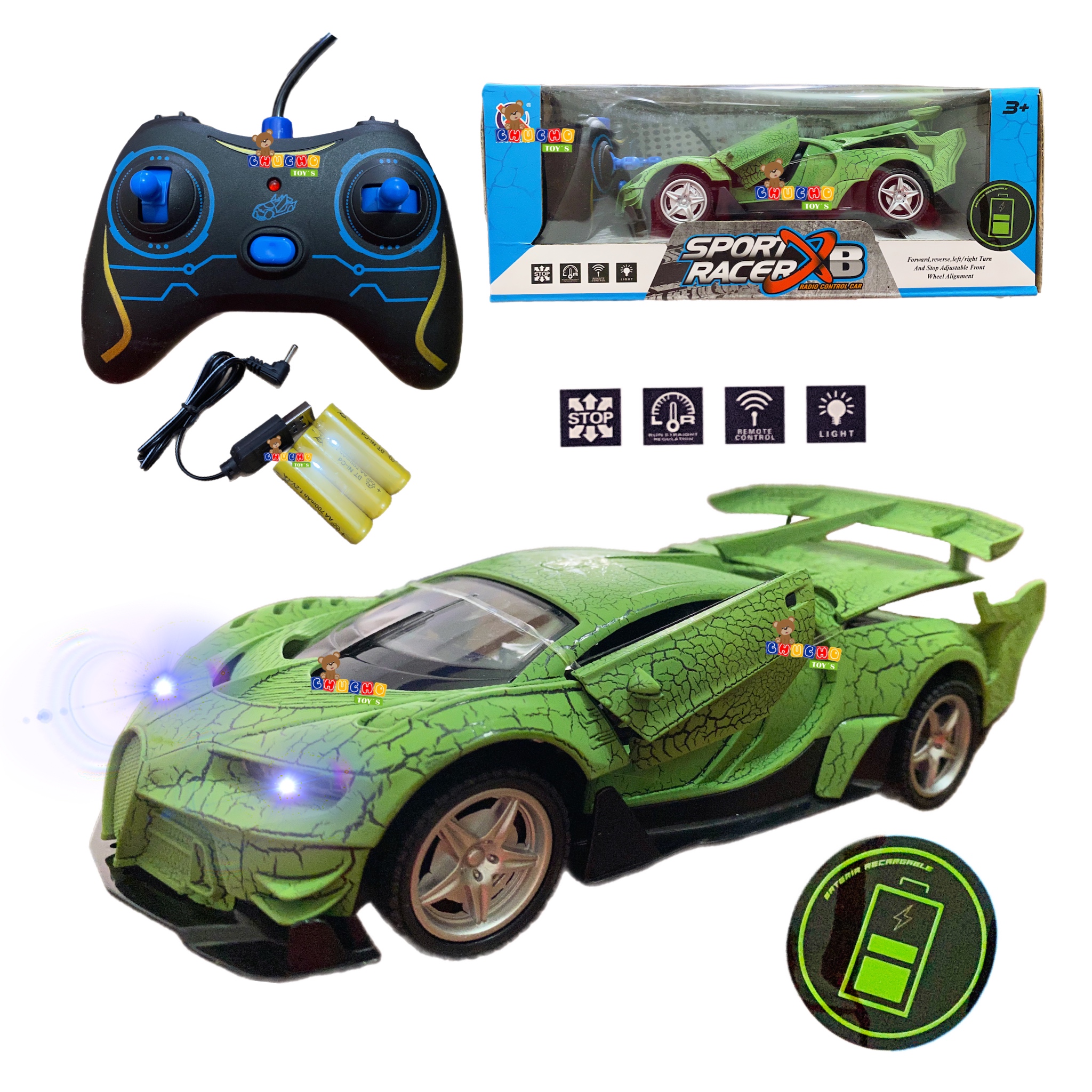 Carro Deportivo A Control Remoto Con Luz Pila Recargable XB