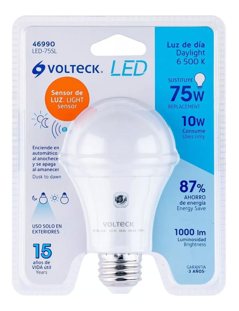 Foco Led A19 10 W Con Sensor De Luz Encendido Automático