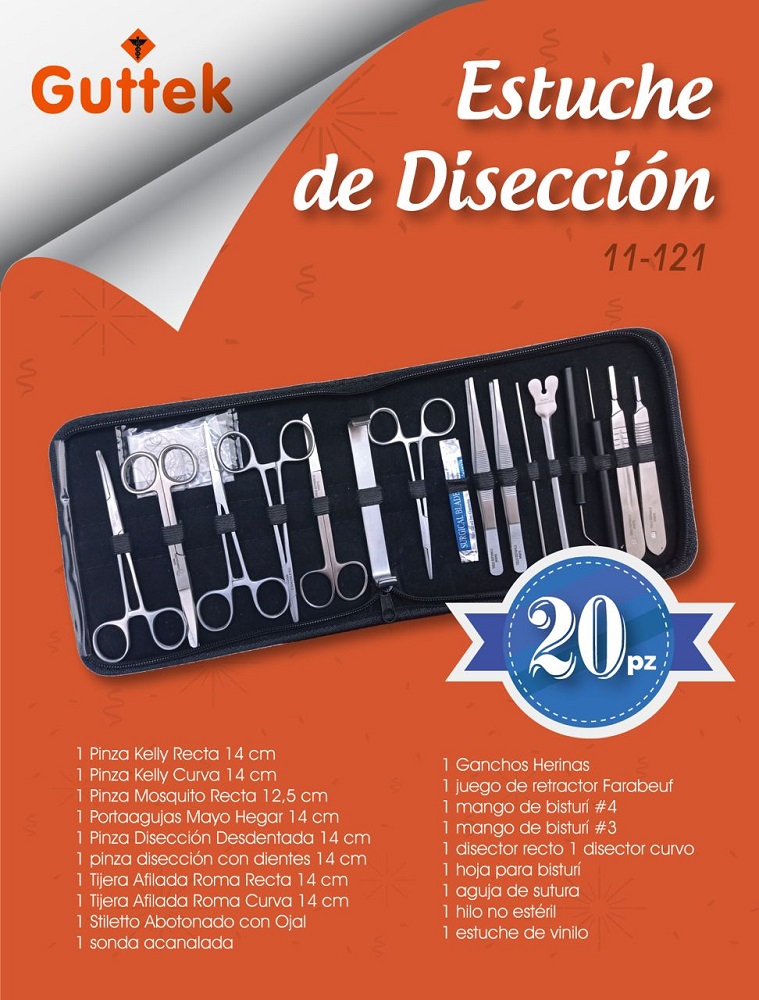 Estuche De Disección Acero Inoxidable 20 Piezas 11-121 Guttek