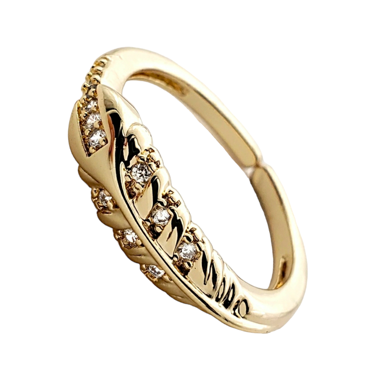 Anillo chapa de oro 18k montadura de zircónias pluma