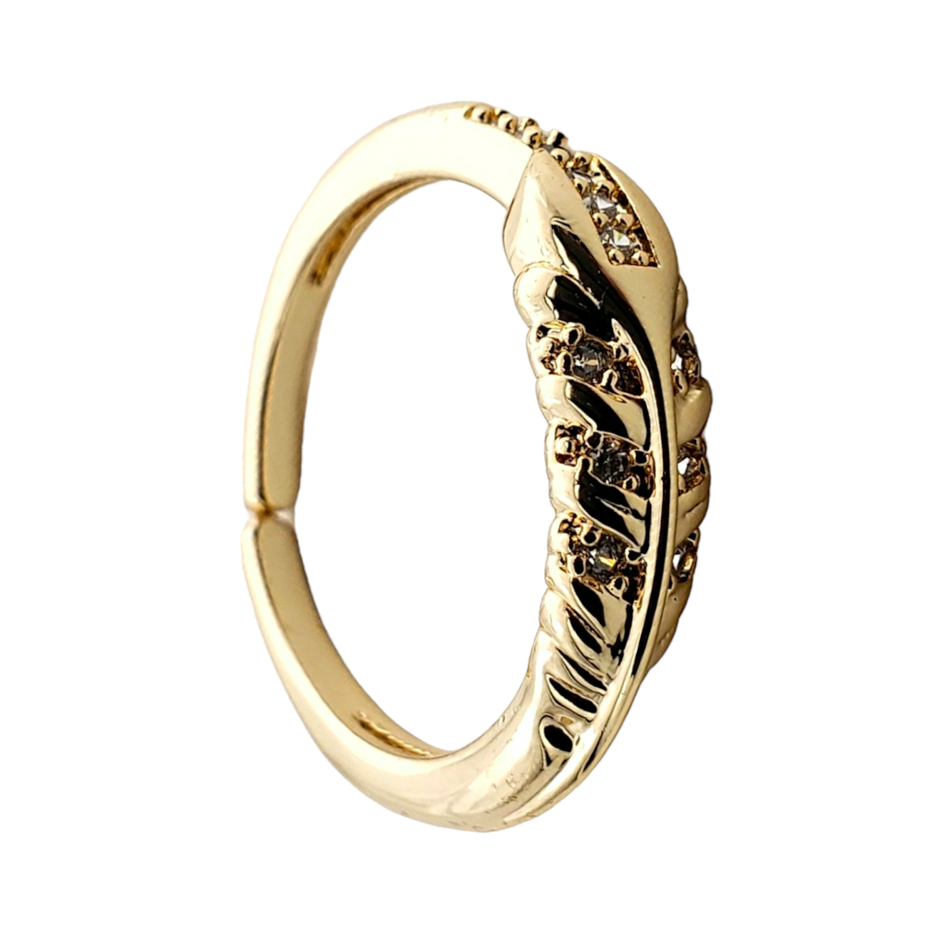 Anillo chapa de oro 18k montadura de zircónias pluma