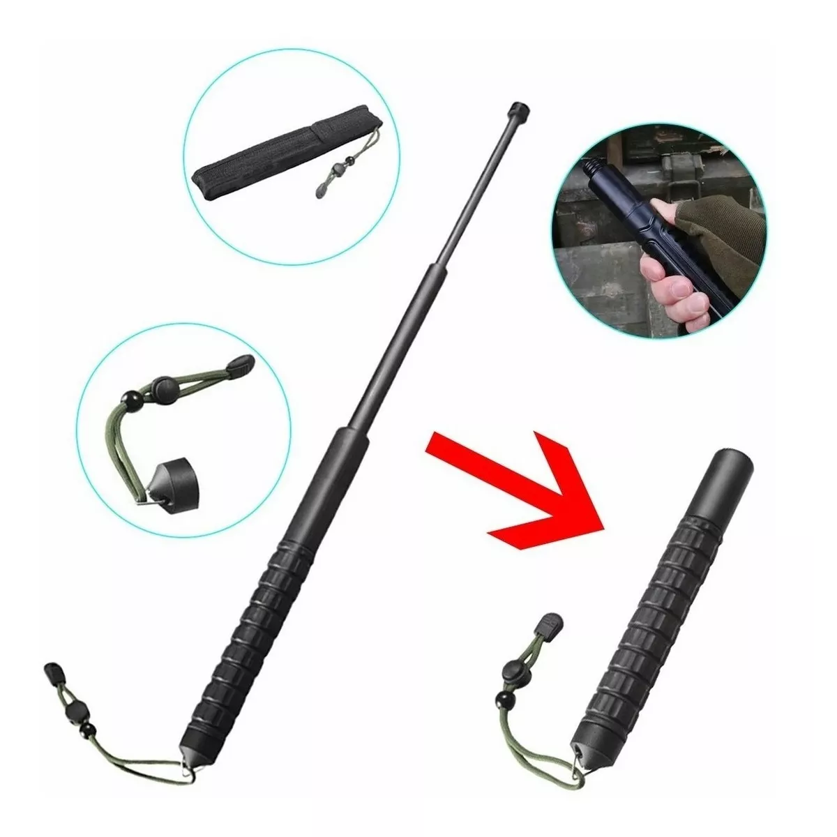 Bastón Retráctil Táctico Multifunciona Para Defensa Persona