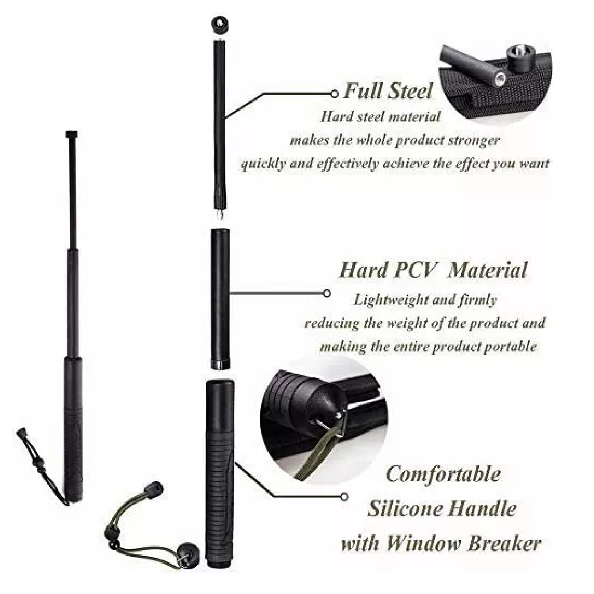 Bastón Retráctil Táctico Multifunciona Para Defensa Persona