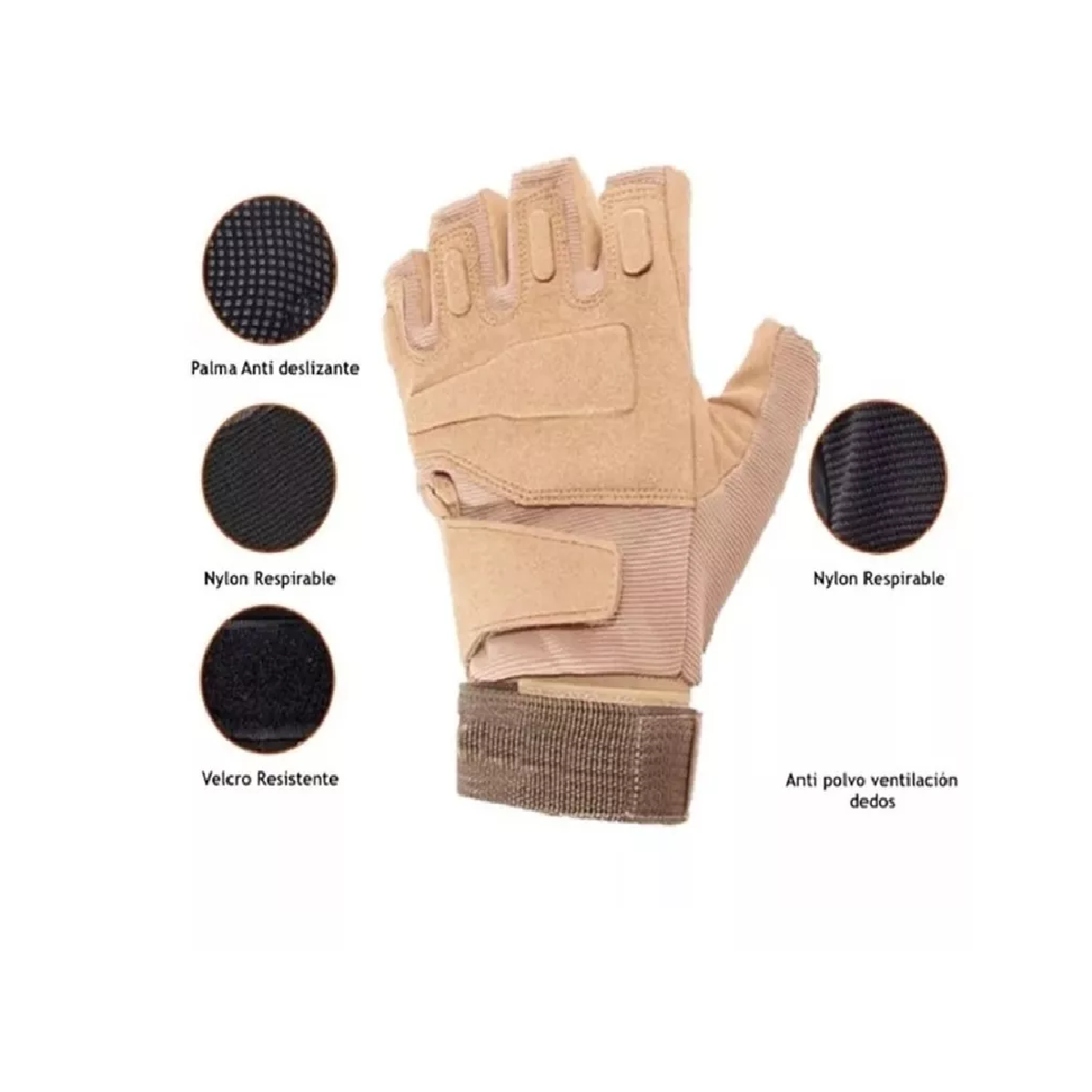 Guantes Tacticos Militar Medio Dedo Motocicleta Bicicleta Beige M