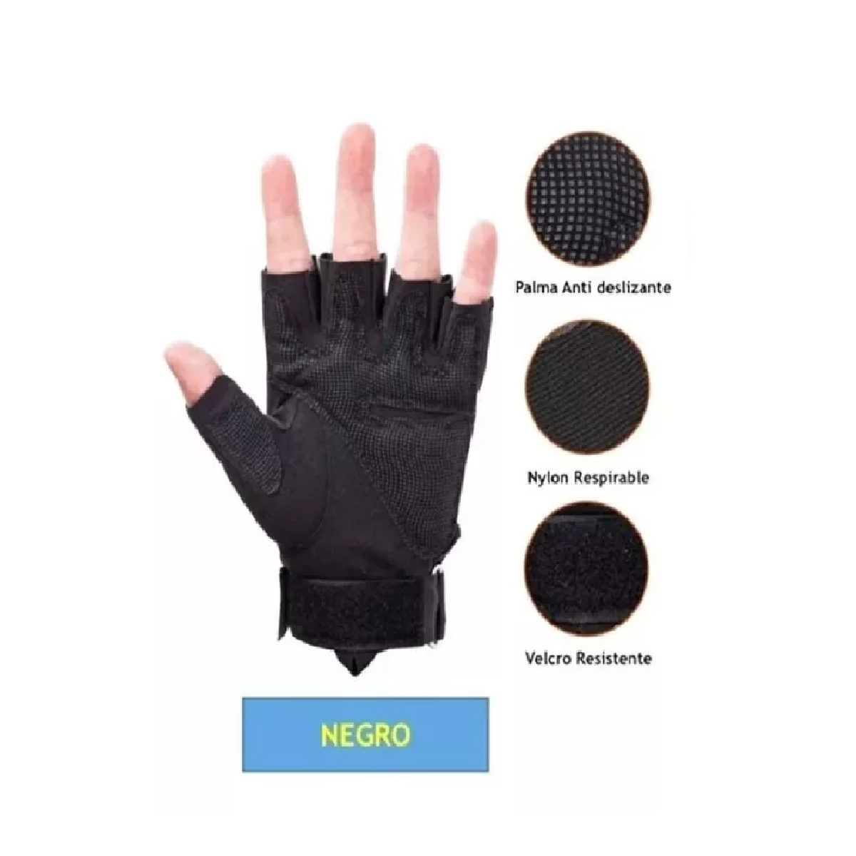 Guantes Tacticos Militar Medio Dedo Motocicleta Bicicleta Negro M