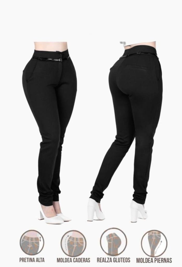 Pantalón Dama Moda Mujer Tiro Alto Vestir Levanta pompa color negro