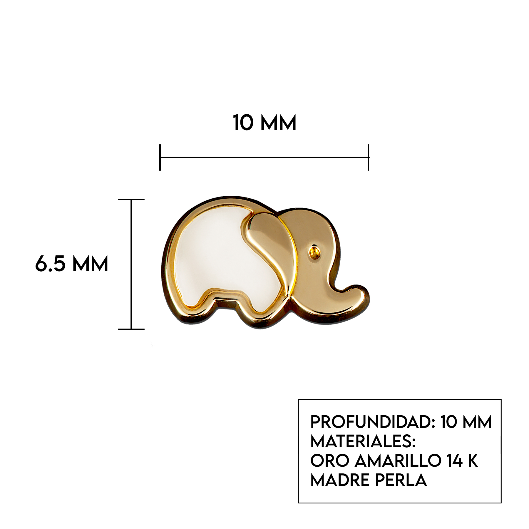 Aretes de Oro 14K broquel con Madre Perlas Elefantitos Marca GIALLO Jewelry Joyería mexicana Oro 14K para Bebé, niñas, adultos