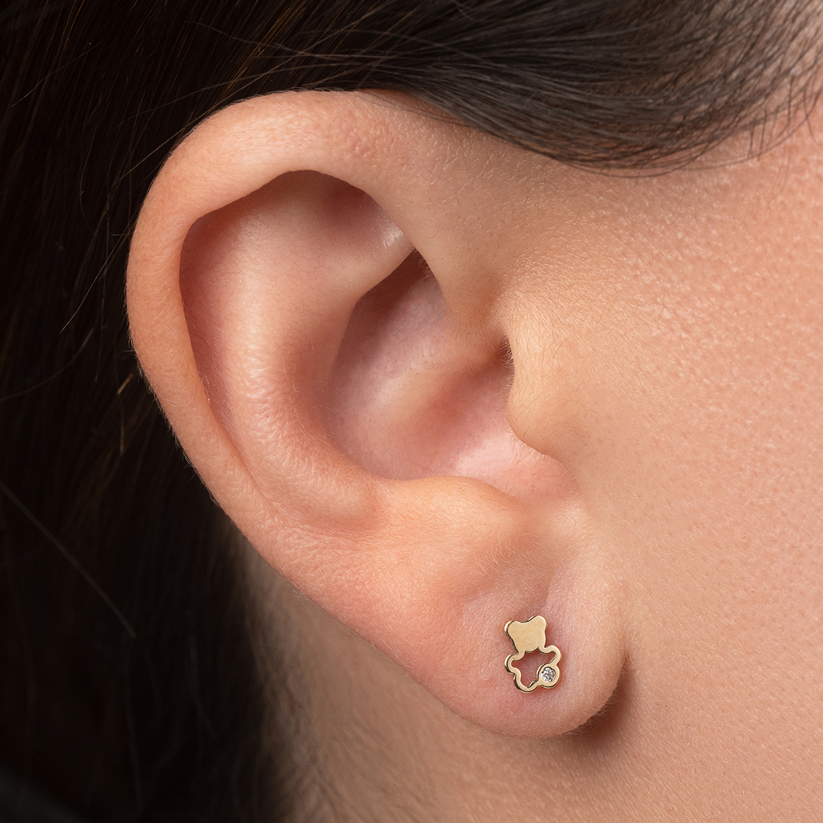 Aretes de Oro 14K broquel con circonia Oso Marca GIALLO Jewelry Joyería mexicana Oro 14K para Bebé, niñas, adultos