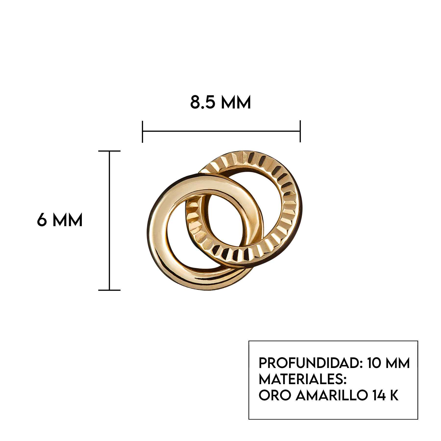 Aretes de Oro 14K Mujer broquel Circulos Entrelazados con oro