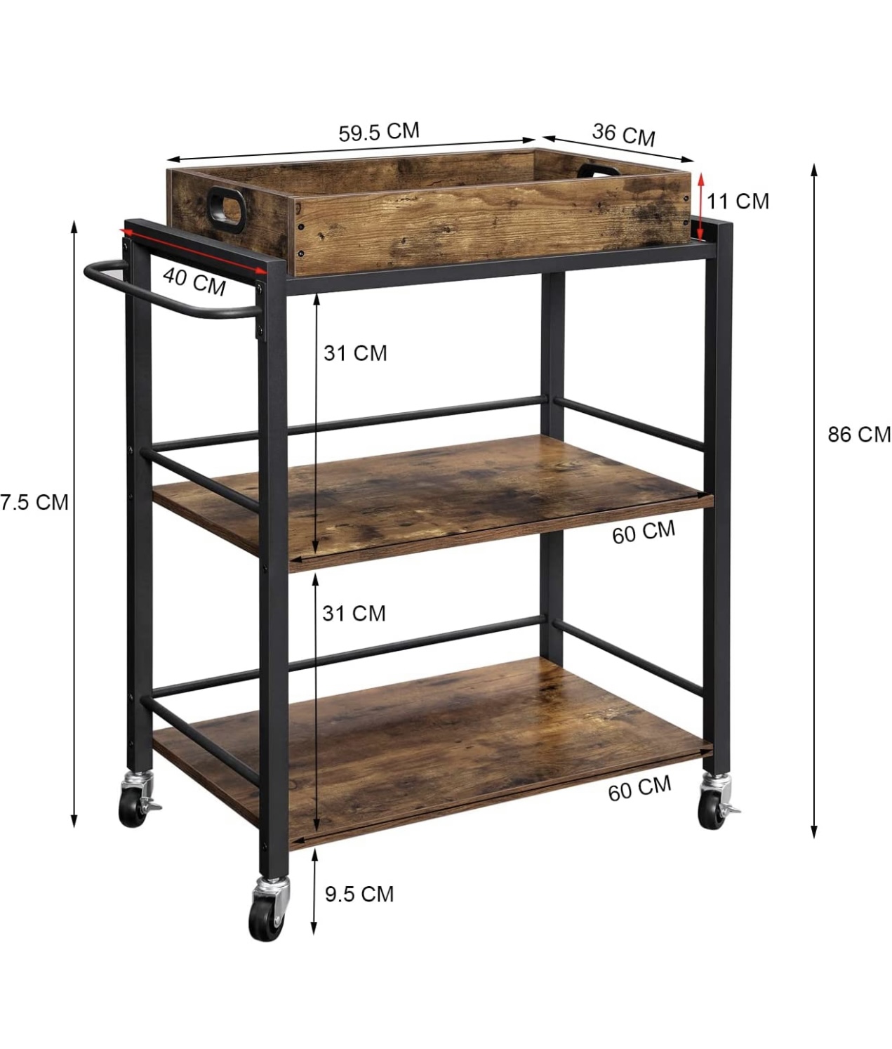 Carrito de Servicio Cantina Bar Madera 